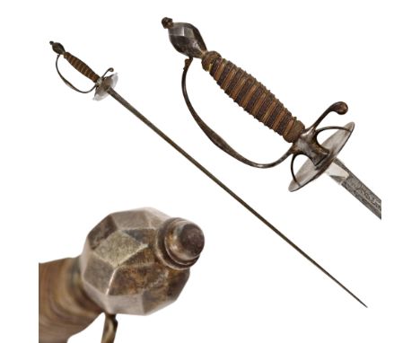 French official court sword 18th century. Straight, triangular blade, engraved with floral motifs. Iron hilt with oval guard 