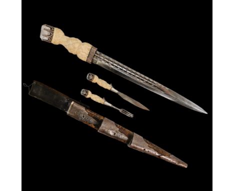 LATE VICTORIAN SILVER MOUNTED SCOTTISH OFFICERS DIRK, BONE HANDLE, LATE 19TH CENTURY. Hallmarks for R. &amp; H. B. Kirkwood. 