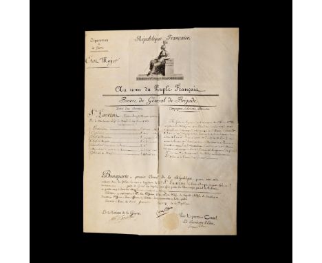 Diploma in the form of parchment letterhead with the stamp of the Military Department of the French Republic with the signatu