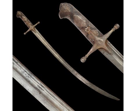 Rare saber, "KARABELA" inlaid with silver, Poland, 18th century. A curved steel blade with two fullers on each side. Manufact