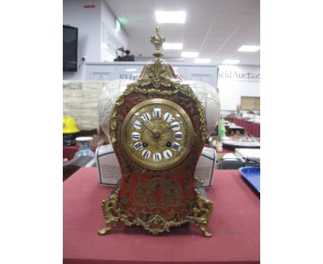 A Mid XIX Century Gilt Metal Mounted Boulle Mantle Clock, the dial with white enamel panels with black Roman numerals, inscri
