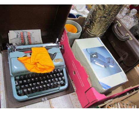 Imperial Typewriter, Pakawa cowhide case, brass stick stand, signoscope etc.