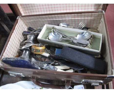Mixed Cutlery, plated candlestick in a case.