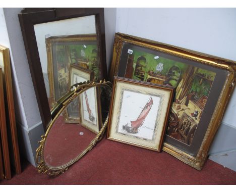 Mahogany Framed Wall Mirror, R Bamforth furniture, workers original artwork, signed and dated 78, 41.5 x 49cm, Gregory Yachts