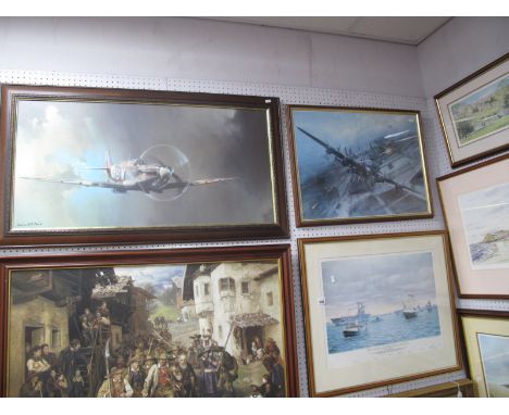 Barrie A.F Clark, Print of a Spitfire, Roger Fisher print, The Silver Jubilee fleet review Spithead 28th June 1977, C. R Stot