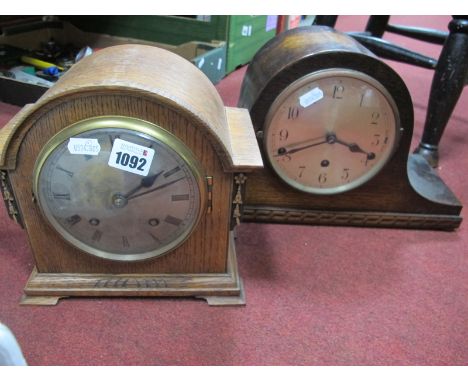 An Oak Dome Cased Mantle Clock, with Westminster chime movement, Empire mantle clock (no pendulum). (2).