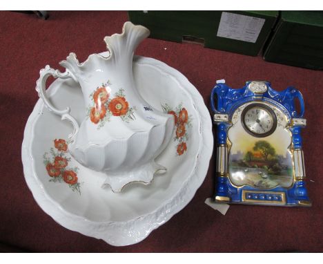 Grindley Wash Jug and Bowl, ceramic cased mantle clock circa 1900 (3).