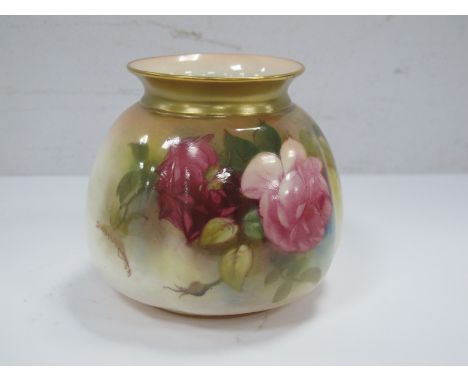 Royal Worcester Fildes Hand Painted Vase, of globular form, featuring roses, signed E.M. Fildes 7.5cm high.