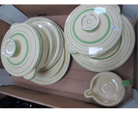 Clarice Cliff (Wilkinson &amp; Co) Part Dinner Service, tureens, jug, plates etc twenty two pieces:- One Box.