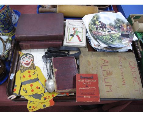 Oak Tray, collectable plates, cutlery, clown car puppet, Delgado cards, cigarette cards, Casket, Pattreiouex, Carreras all Cr