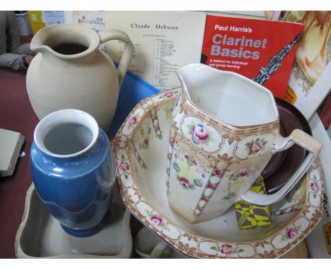 W &amp; R Carlton Ware Blue Lustre Vase, Hillstonia ewer, planter, etc, sheet music and blush ivory jug and bowl.