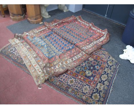 A Middle Eastern Wool Runner, with allover geometric motifs, on blue centre ground approximately 300 x 126cm, a smaller examp