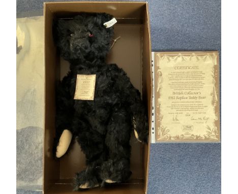 Steiff British Collector's 1912 Replica Teddy Bear, Limited Edition No 0004 of 3,000. With tag on his chest. White and red ea