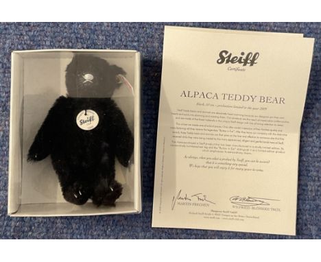 Steiff Miniature club, Alpaca Teddy Bear black 10cm limited edition to the 2009. With certificate &amp; original box. In fant