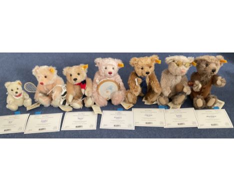 Steiff Family Teddy Bears collection. 7 Bears Ben (baby), Oscar (son), Daughter (Jessica), Mother (Frances), Father (Chester)