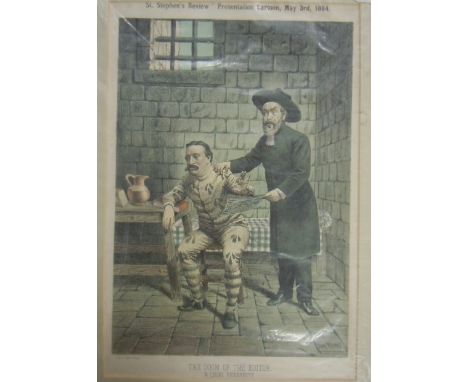 St. Stephen's Review presentation cartoon, May 3rd, 1884 'The Doom Of The Editor - A Legal Barbarity' A nice print, cardboard