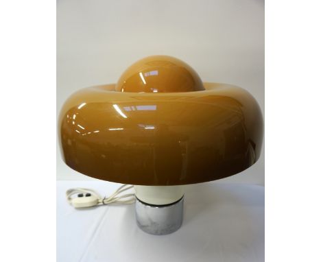 LUIGI MASSONI FOR GUZZINI 'BRUMBRY' MUSHROOM TABLE LAMPcirca 1970, with brown acrylic shade (labelled 'Harvey Guzzini Made in