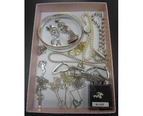 GOOD SELECTION OF SILVER JEWELLERY including silver bangles, a pair of Carrick Jewellery Mackintosh style earrings, Tiffany s