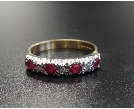 RUBY AND DIAMOND SEVEN STONE RINGwith alternating rubies and smaller diamonds, on nine carat gold shank, ring size O-P