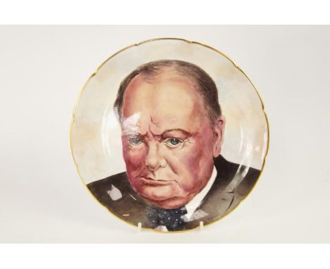 A rare Coalport cabinet plate, hand painted by Richard Budd with a portrait of Sir Winston Churchill, one of only two commiss