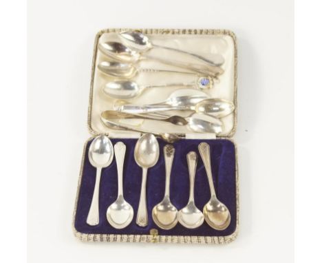 A set of six silver golf trophy coffee spoons, Sheffield 1933, and various other silver golf trophy spoons, sugar bows, etc.