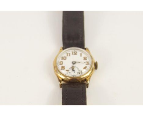 An early 20thC 9ct gold cased Vertex wristwatch, with white enamel dial and luminous Arabic numerals, and subsidiary second h