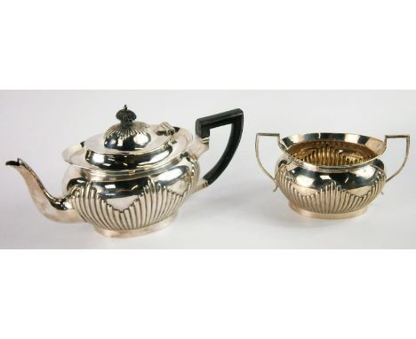 A Victorian silver teapot and sucrier, by Mappin & Webb, Sheffield 1896, 27oz all in.