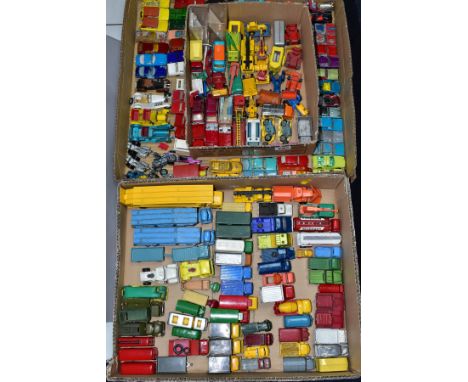 A QUANTITY OF UNBOXED AND ASSORTED PLAYWORN DIECAST VEHICLES, majority are Matchbox 1-75, Corgi Juniors/Huskey, majority have