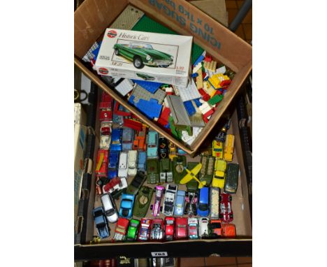 A QUANTITY OF UNBOXED AND ASSORTED PLAYWORN DIECAST VEHICLES, to include Spot-On-Fiat 500 No. 185, Dinky Toys MG Midget, No 1