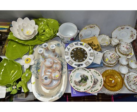 VARIOUS CERAMIC AND GLASS ITEMS, to include a Diamond China teaset (37), a French porcelain jardinier, height 17.5cm, three W