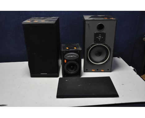 A PAIR OF MORDAUNT SHORT MS35Ti HI FI SPEAKERS ( one grille broken) and a Celestion F10 speaker ( all tested and working)