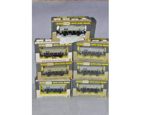 SEVEN BOXED WRENN RAILWAYS 00 GAUGE HOPPER WAGONS, No.W4644, all appear complete and in fairly good condition, damage and cel