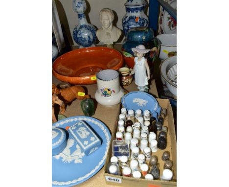 A GROUP OF CERAMICS, including Shelley orange lustre bowl, diameter 30cm x height 8cm, a Beswick dog Lakeland Terrier No 2448