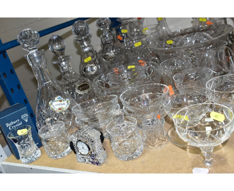 A GROUP OF CUT GLASSWARE, including Corbet cut glass Trifle bowl and six matching dishes, boxed Tutbury Crystal vase, Edinbur