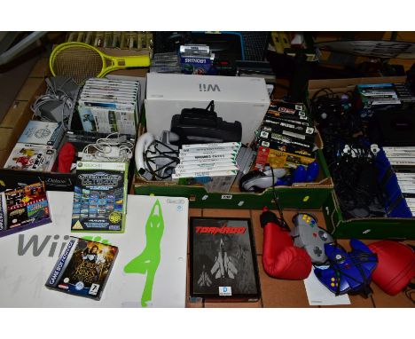 ELECTRONIC GAME CONSOLES WITH GAMES AND ACCESSORIES etc to include boxed Sega Mega Drive II, Wii with Wii fit, Ninendo Gamecu
