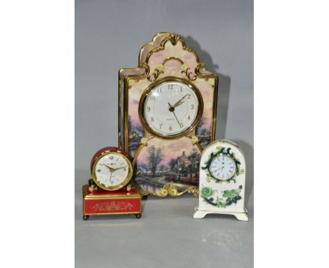 A SWISS REUGE MUSIC ALARM CLOCK, marked in dial 'Rouge Music' and '7 Rubis', in red and gilt, height 8cm (not tested), togeth