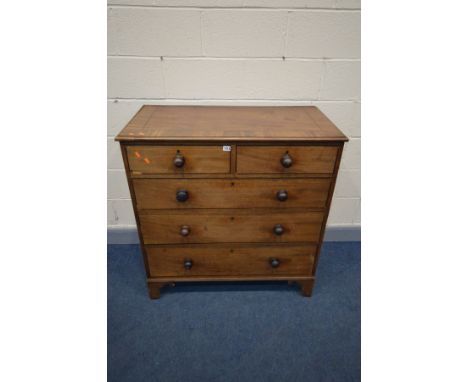 A 20TH CENTURY MAHOGANY AND CROSSBANDED CHEST OF TWO SHORT OVER THREE LONG DRAWERS, in the Georgian style, on shaped bracket 