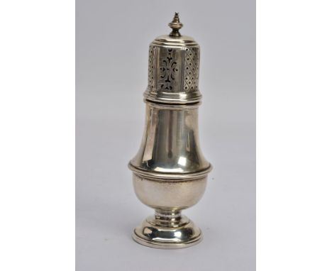 AN EARLY GEORGIAN SILVER SUGAR CASTER, baluster shaped caster, hallmarked 'S Blancknesee &amp; Son Ltd' Birmingham 1931, appr