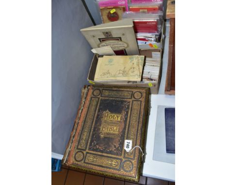 EPHEMERA. A Collection of paper ephemera comprising a leather-bound Family Bible by the late Revd, John Brown, brass clasps i