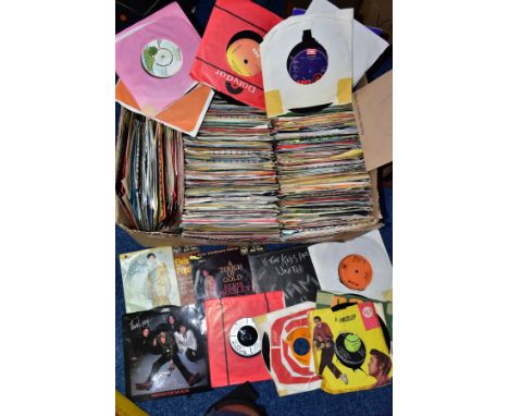 A BOX CONTAINING OVER TWO HUNDRED AND FIFTY 7in SINGLES AND EPs artists include Bad Company, Queen The Buzzocks, T Rex, Elvis