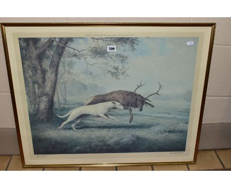 MARLA REEVES (20TH CENTURY) 'IRISH WOLFHOUSE',  a limited edition print of an Irish Wolfhound hunting a deer, signed bottom l