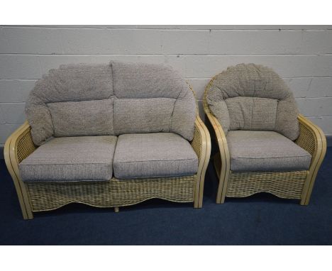 A DESSER TWO PIECE CONSERVATORY SUITE, comprising a settee, width 150cm and  an armchair (2)