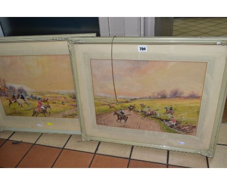 W. MCDADS (20TH CENTURY) a pair of hunting scene watercolours, one with a horse and rider in a ditch, both signed bottom left