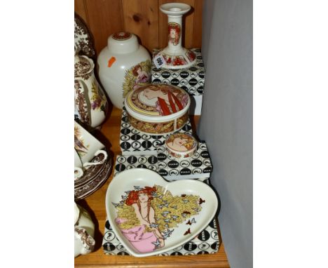 POOLE POTTERY 'FLEURIE' PATTERN, comprising boxed candlestick, height 12cm, a ginger jar height 18.5cm, two boxed circular co