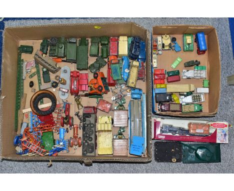 A QUANTITY OF UNBOXED AND ASSORTED PLAYWORN DIECAST AND PLASTIC VEHICLES, to include Dinky Supertoys Foden Eight Wheel Wagon,