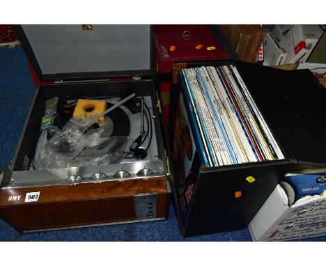A HMV RECORD PLAYER AND A FERGUSON REEL TO REEL, together with various records (LP's Abba, Tammy Wynette, Diana Ross, The Sha