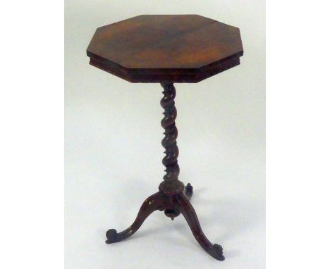 VICTORIAN CARVED ROSEWOOD TRIPOD OCCASIONAL TABLE, the octagonal top above a shallow frieze with bobbin and reel moulded bord