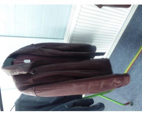 BURGUNDY LEATHER JACKET, ZIP FRONT, 42" CHEST