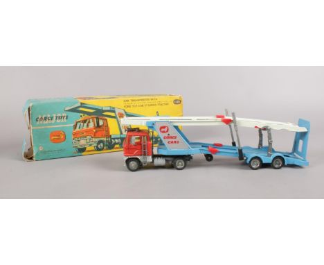 A Boxed Corgi die cast Car Transporter. No. 1138, with Ford tilt cab H series tractor.  
