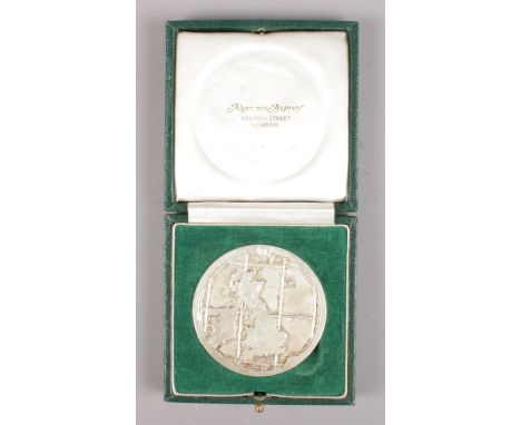 A BP white metal Forties Field inauguration medal in Algernon Asprey case.  